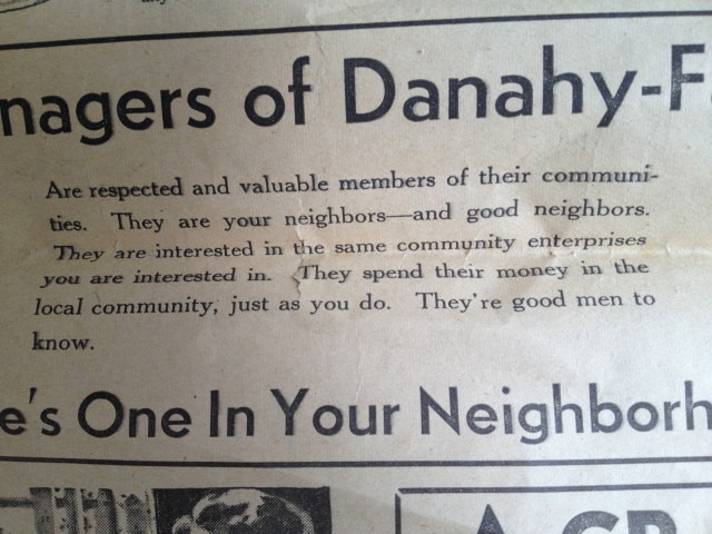 I assumed that nearly all stores in the 1930s would be locally owned, but the tone of this "shop local" message has an urgency that struck me - especially for placement on the front page of the circular.